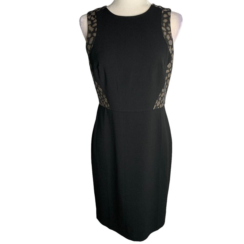 Ann Taylor Sleeveless Sheath Dress 4 Black Metallic Animal Print Zipper Lined - Picture 1 of 7